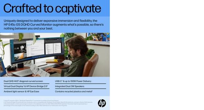 HP E45c G5 DQHD Monitor Curvo de 44,5 pulgadas con resolución Dual QHD de 5715063357170 HP E45c G5 DQHD Monitor Curvo de 44,5 pulgadas con resolución Dual QHD de 5715063357170