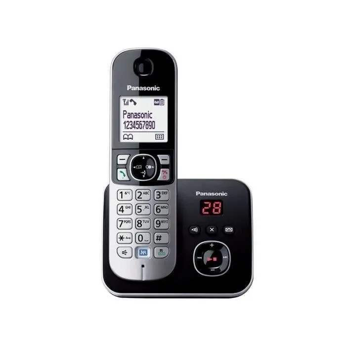 Panasonic KX-TG6821 Teléfono Inalámbrico con Contestador Automático, Manos Libres, Pantalla Grande Retroiluminada y Reducción de Ruido - Negro