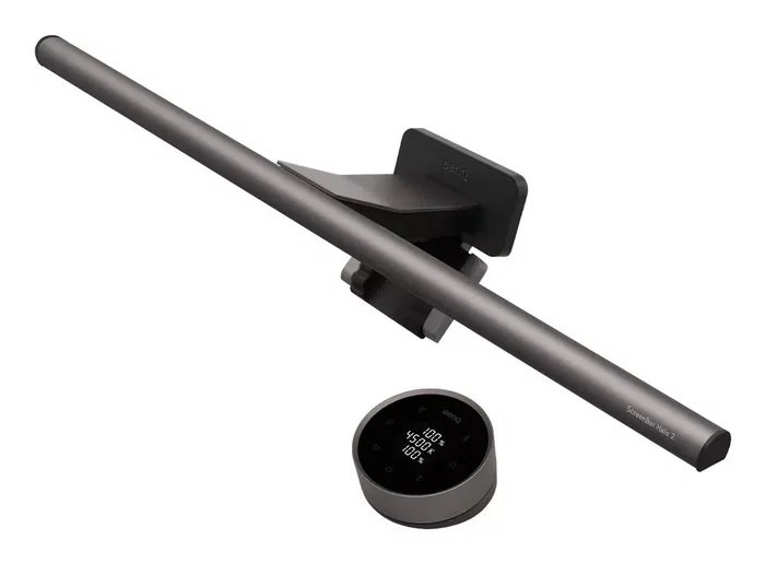 BenQ ScreenBar Halo 2 9H.W4PWT.ES1 - Lámpara LED de Monitor con Retroiluminación para Escritorio, Luz Frontal Asimétrica, Sin Deslumbramiento, Control Inalámbrico, Automática, Gris