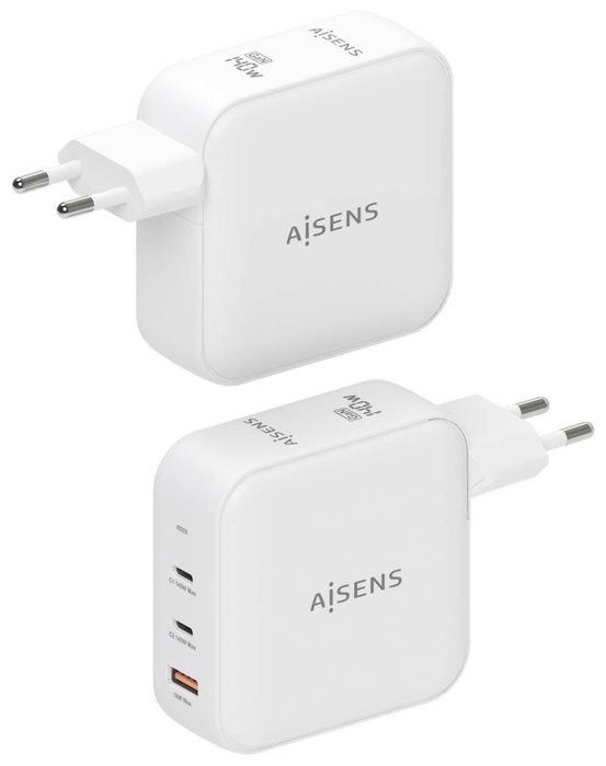 Aisens Cargador de Pared GaN 140W 2xUSB-C PD3.1 + 1xUSB-A QC3.0 Blanco Aisens Cargador de Pared GaN 140W 2xUSB-C PD3.1 + 1xUSB-A QC3.0 Blanco