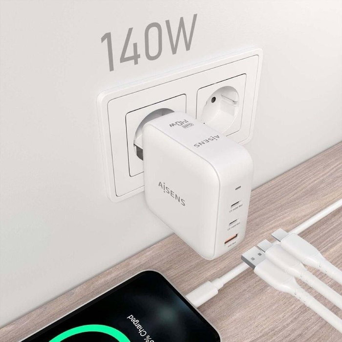 Aisens Cargador de Pared GaN 140W 2xUSB-C PD3.1 + 1xUSB-A QC3.0 Blanco Aisens Cargador de Pared GaN 140W 2xUSB-C PD3.1 + 1xUSB-A QC3.0 Blanco