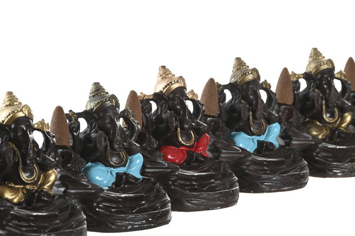 DKD Home Decor Soporte Incienso Indio Multicolor Cerámica Aroma Ganesha Mandala 8 x 12.5 x 13 cm Set de 20 Conos