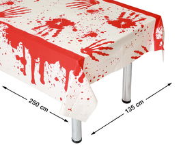 Mantel Sangriento Halloween 250x135 cm Con Huellas Decoración Fiesta Temática