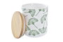 DKD Home Decor Set de 3 Botes de Gres y Bambú con Diseño de Hojas