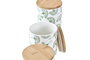 DKD Home Decor Set de 3 Botes de Gres y Bambú con Diseño de Hojas