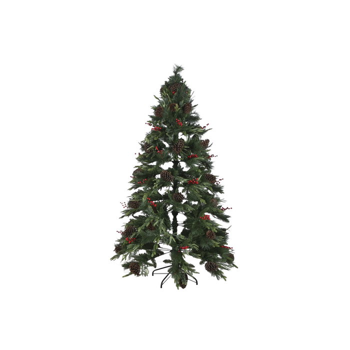 DKD Home Decor Árbol de Navidad Tradicional Verde y Rojo 210 cm LED PVC con 1129 Ramas Desmontable 120 x 120 x 210 cm