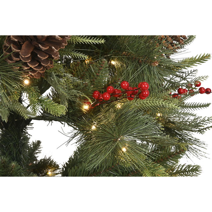 DKD Home Decor Árbol de Navidad Tradicional Verde y Rojo 210 cm LED PVC con 1129 Ramas Desmontable 120 x 120 x 210 cm