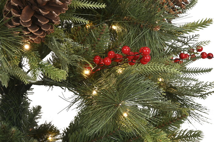 DKD Home Decor Árbol de Navidad Tradicional Verde y Rojo 210 cm LED PVC con 1129 Ramas Desmontable 120 x 120 x 210 cm