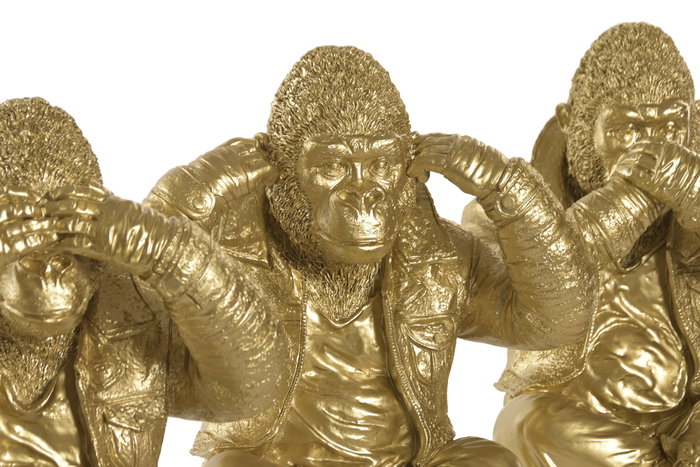 DKD Home Decor Figura de Resina Gorila, Surtido de 3 Unidades, Dorado