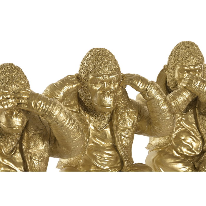 DKD Home Decor Figura de Resina Gorila, Surtido de 3 Unidades, Dorado
