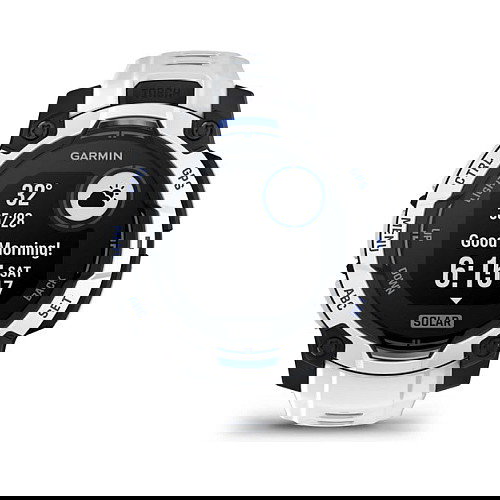 Garmin Instinct 3 Solar Smartwatch GPS 45mm Negro/Blanco con Banda de Silicona Intercambiable 22mm Blanco, MIP, Resistencia al Agua 10 ATM, Duración Batería 28 Días con Solar