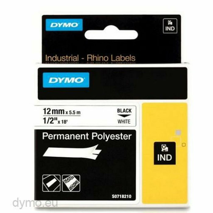 Dymo Rhino Cinta de Etiquetas Industriales de Poliéster Negro sobre Blanco 12mm x 5,5m Dymo Rhino Cinta de Etiquetas Industriales de Poliéster Negro sobre Blanco 12mm x 5,5m