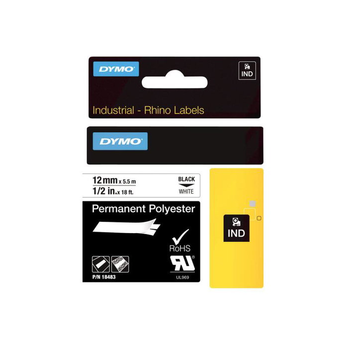 Dymo Rhino Cinta de Etiquetas Industriales de Poliéster Negro sobre Blanco 12mm x 5,5m Dymo Rhino Cinta de Etiquetas Industriales de Poliéster Negro sobre Blanco 12mm x 5,5m