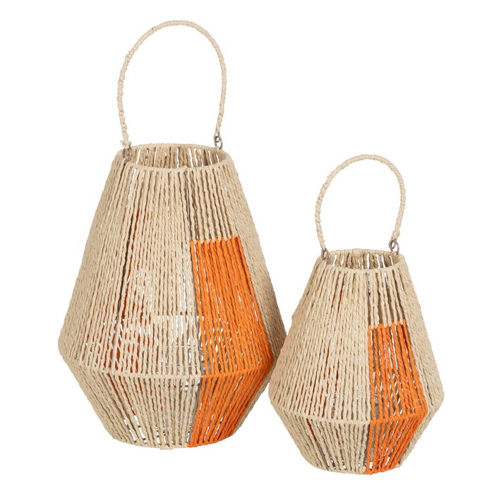 Farol Portavelas Crema-Naranja 23 X 23 X 28 cm (Set de 2)