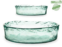 Giftdecor Centro Vidrio Pisa 30 cm Transparente de Cristal Reciclado, 30x30x8 cm (Set de 2)