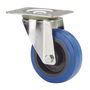 Ruedas Alex Rueda giratoria de goma azul con placa y eje de rodillos, ø 10 cm, carga máx. 100 kg