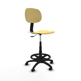Taburete Tus con mecanismo Contacto lama de Madera. Equipado con Base poliamida negra, Sin brazos y Ruedas de nailon 50 mm