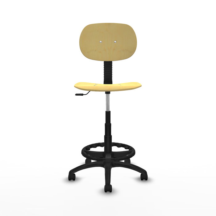 Taburete Tus con mecanismo Contacto lama de Madera. Equipado con Base poliamida negra, Sin brazos y Ruedas de nailon 50 mm