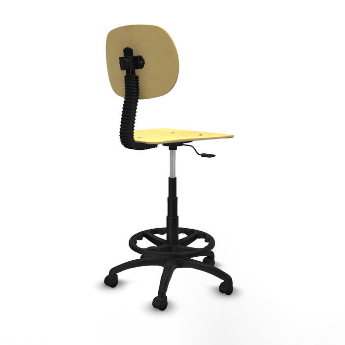 Taburete Tus con mecanismo Contacto lama de Madera. Equipado con Base poliamida negra, Sin brazos y Ruedas de nailon 50 mm