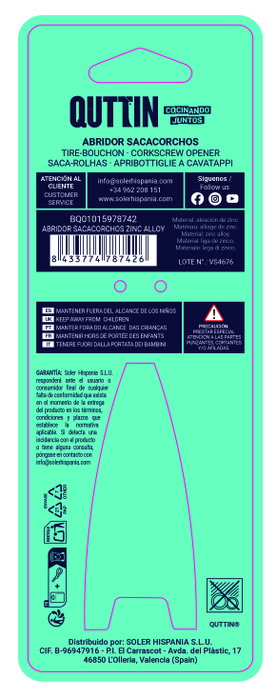 Quttin Sacacorchos Zinc Alloy para Botellas de Vino, 19 x 5.6 x 3.8 cm (24 Unidades)