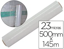 Q-connect Film Extensible Manual Transparente, 500 mm Ancho x 145 m Largo, 23 Micras