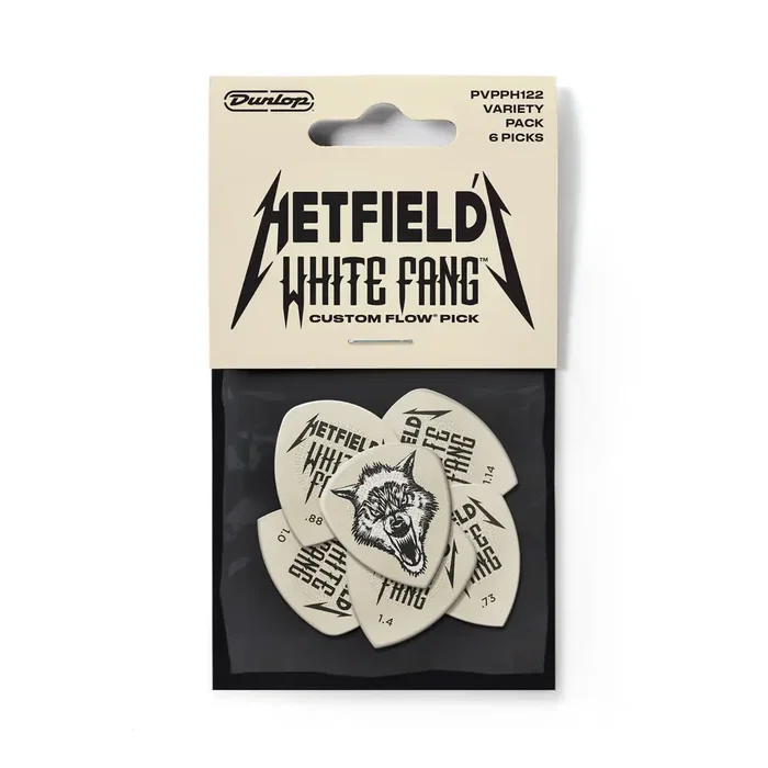 Dunlop Hetfield's White Fang Custom Flow Pack de 6 Púas para Guitarra - 0.73mm, 0.88mm, 1.0mm, 1.14mm, 1.4mm - Variado