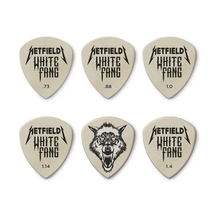 Dunlop Hetfield's White Fang Custom Flow Pack de 6 Púas para Guitarra - 0.73mm, 0.88mm, 1.0mm, 1.14mm, 1.4mm - Variado