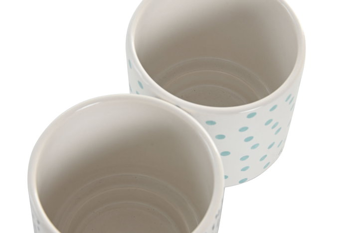 DKD Home Decor Set de 3 (8 Unidades) Macetero Blanco Azul Marino Cerámica con Pinceladas 14 x 14 x 14 cm