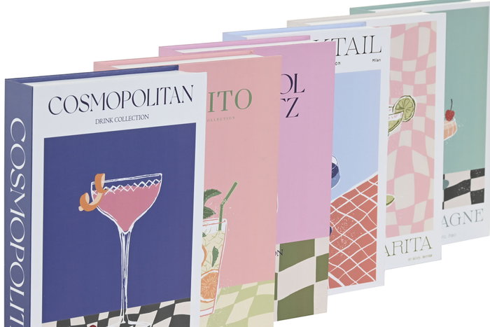 DKD Home Decor Caja Libro Cartón Cocktails Surtida (Pack de 6)