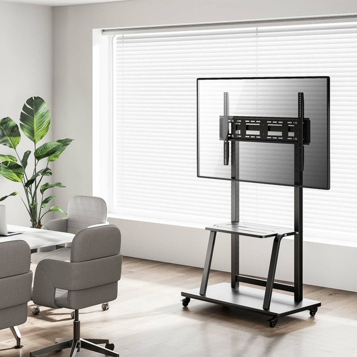 Aisens Soporte de Suelo ECO FT100E-231 con Ruedas y Bandeja DVD, Negro