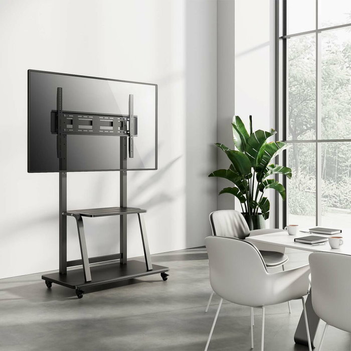 Aisens Soporte de Suelo ECO FT100E-231 con Ruedas y Bandeja DVD, Negro