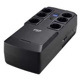 FSP NanoFit 800 - SAI/UPS 800VA 480W Offline, 6 Tomas Schuko, Pantalla LCD, Protección RJ45 y USB, Negro