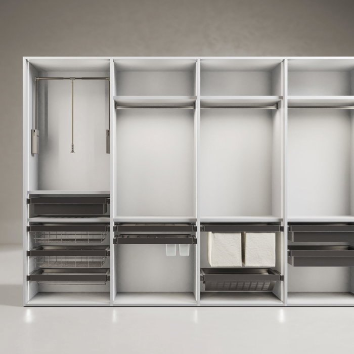 Emuca Bastidor con guías de cierre suave y extracción total para accesorios de armario Quartz, 862-888mm, Aluminio y Plástico, Titanio