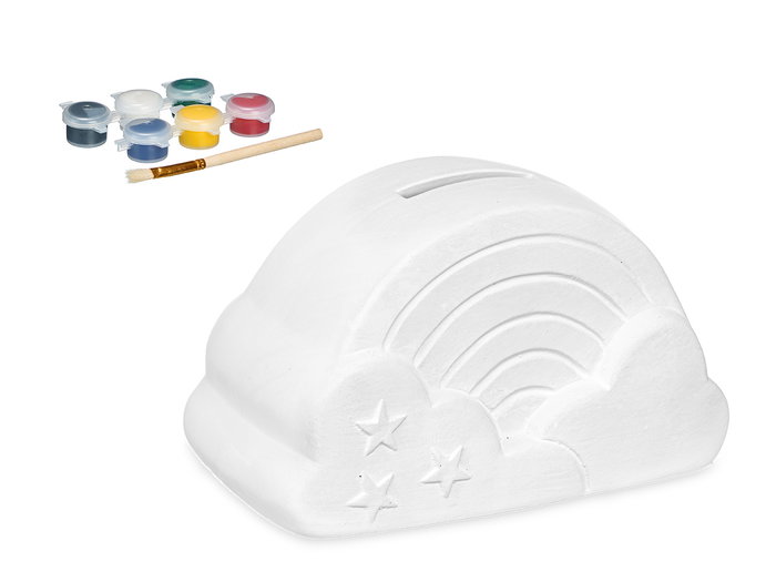 Pincello Hucha para Pintar Arcoiris con 6 Colores y Pincel, Cerámica Blanca 13x8x8 cm (Set de 24)