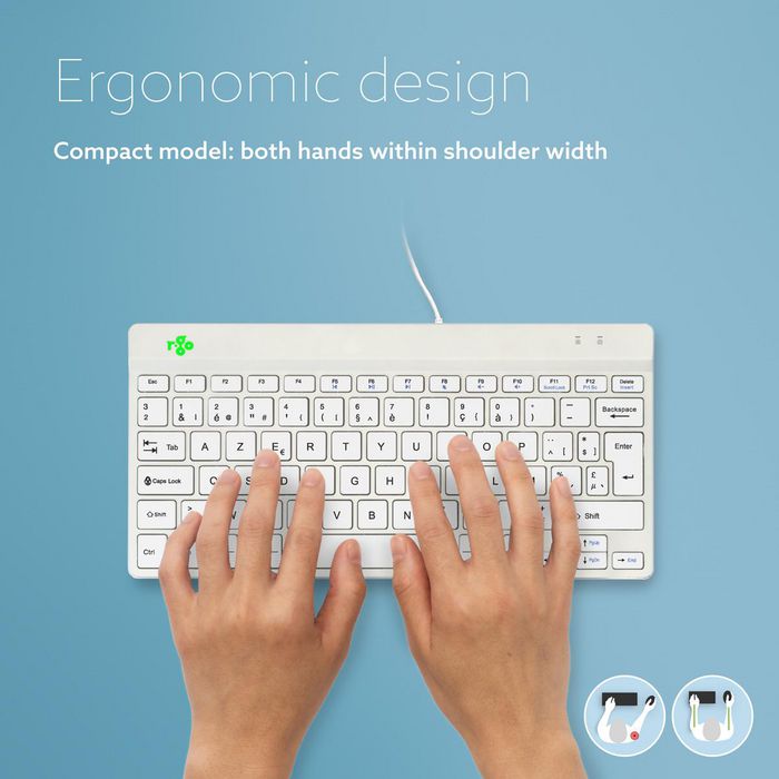 R-Go Tools Teclado Ergonómico R-Go Compact Break, AZERTY (BE), Cableado, Blanco, Software de Descanso Integrado