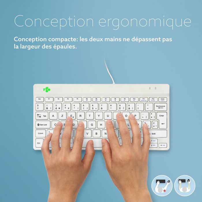 R-Go Tools Teclado Ergonómico R-Go Compact Break, AZERTY (BE), Cableado, Blanco, Software de Descanso Integrado