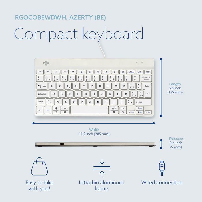 R-Go Tools Teclado Ergonómico R-Go Compact Break, AZERTY (BE), Cableado, Blanco, Software de Descanso Integrado