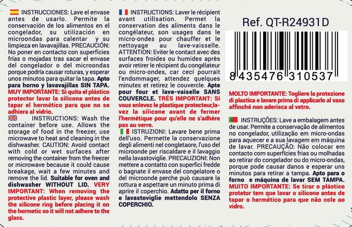 Inde Fiambrera Rectangular Hermética 17.8 x 13.5 cm 800 cc (6 Unidades)