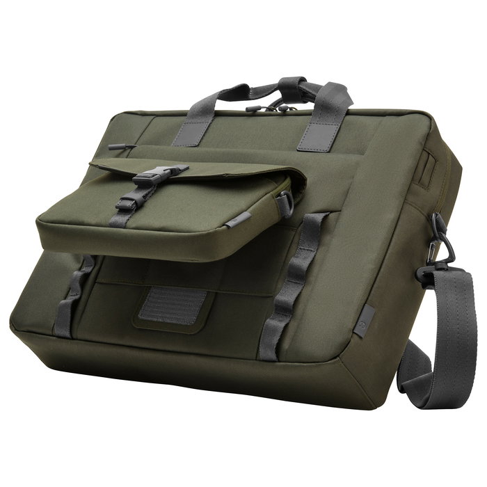 HP Bolsa Modular Bandolera para Portátil 15.6 Pulgadas (39.6 cm), Poliéster, Resistente al Agua, Gris/Verde, Hasta 1.14 kg