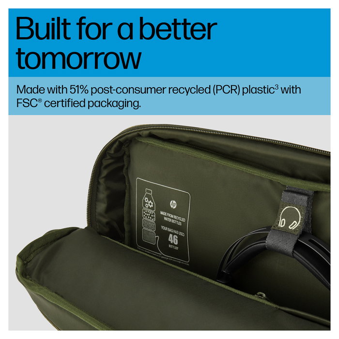HP Bolsa Modular Bandolera para Portátil 15.6 Pulgadas (39.6 cm), Poliéster, Resistente al Agua, Gris/Verde, Hasta 1.14 kg
