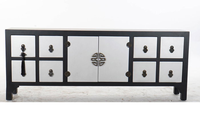 DKD Home Decor Mueble TV Airi Oriental Negro y Plateado 24 x 51 x 130 cm