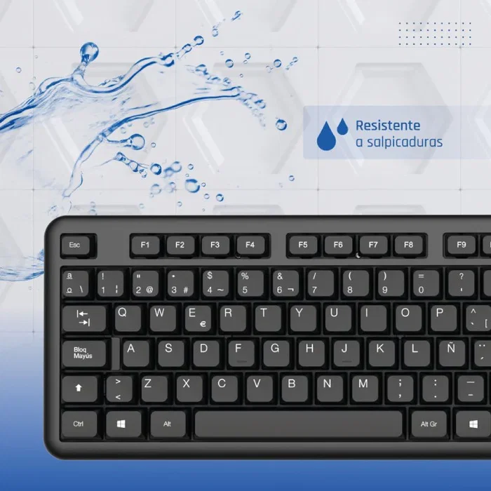 Iggual CK-OFFICE-105T Teclado de Oficina USB, QWERTY Español Completo 105 Teclas, Layout Español, Negro, Plug & Play, Antideslizante, Resistente a Salpicaduras
