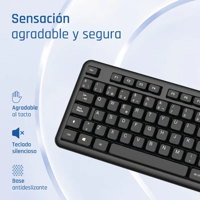 Iggual CK-OFFICE-105T Teclado de Oficina USB, QWERTY Español Completo 105 Teclas, Layout Español, Negro, Plug & Play, Antideslizante, Resistente a Salpicaduras
