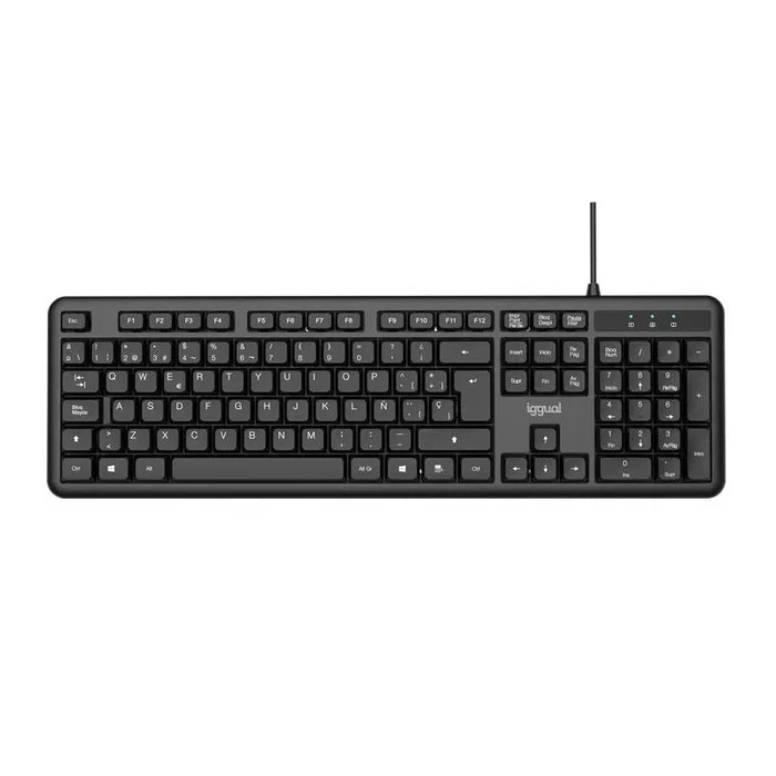 Iggual CK-OFFICE-105T Teclado de Oficina USB, QWERTY Español Completo 105 Teclas, Layout Español, Negro, Plug & Play, Antideslizante, Resistente a Salpicaduras