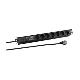 EFB Elektronik EK631DE.3 Regleta de Pared 19" 1HE, 7 Salidas CEE 7/3, Perfil de Aluminio Negro, Cable 2m, 16A, IP20