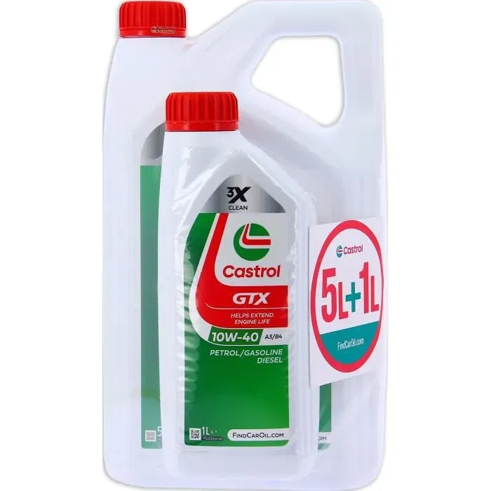 Castrol GTX 10W-40 A3/B4 Aceite de Motor 5L+1L 057026 Castrol GTX 10W-40 A3/B4 Aceite de Motor 5L+1L 057026