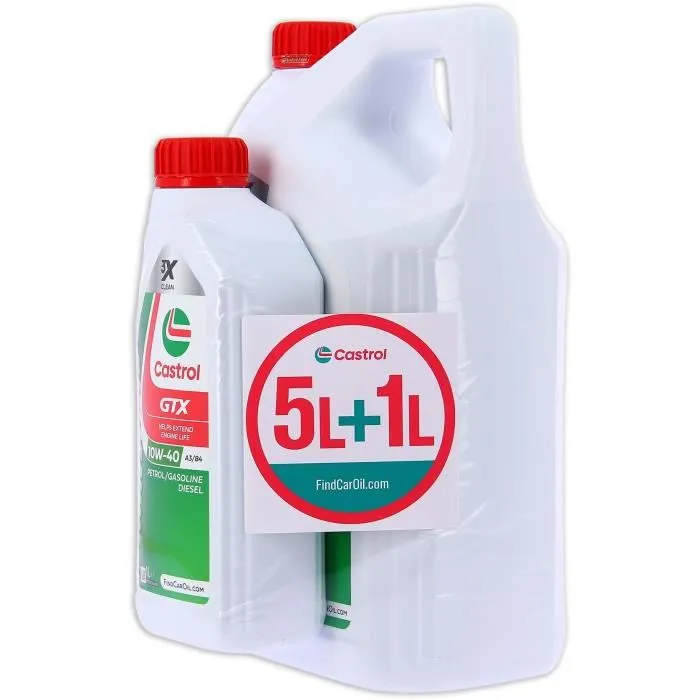 Castrol GTX 10W-40 A3/B4 Aceite de Motor 5L+1L 057026 Castrol GTX 10W-40 A3/B4 Aceite de Motor 5L+1L 057026