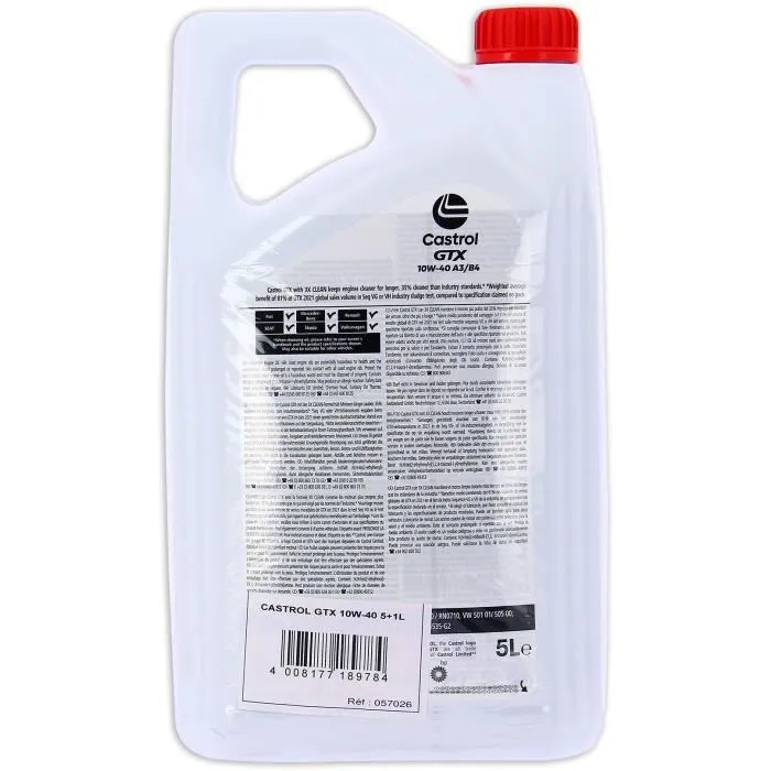 Castrol GTX 10W-40 A3/B4 Aceite de Motor 5L+1L 057026 Castrol GTX 10W-40 A3/B4 Aceite de Motor 5L+1L 057026