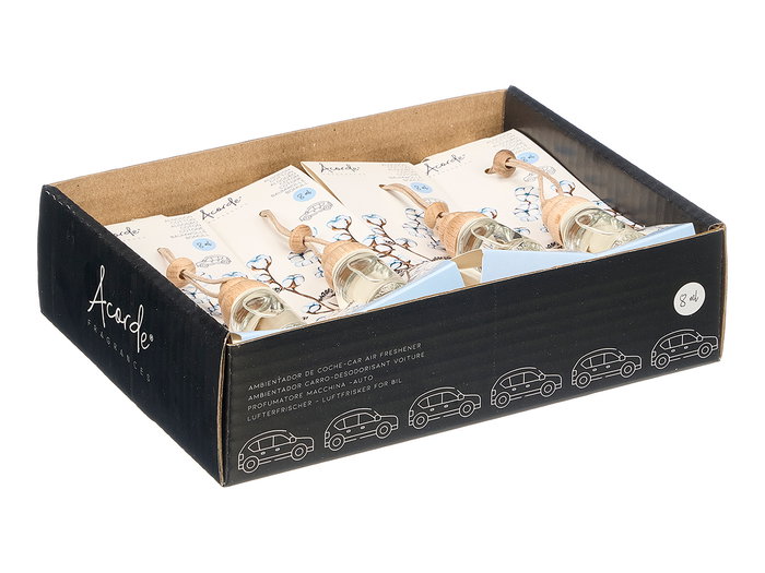 Acorde Ambientador de Coche Algodón 8 ml, Fragancia con Capacidad 8 ML, Dimensiones 2.5x6x2.5 cm, Color Blanco, Material Vidrio (Set de 24)