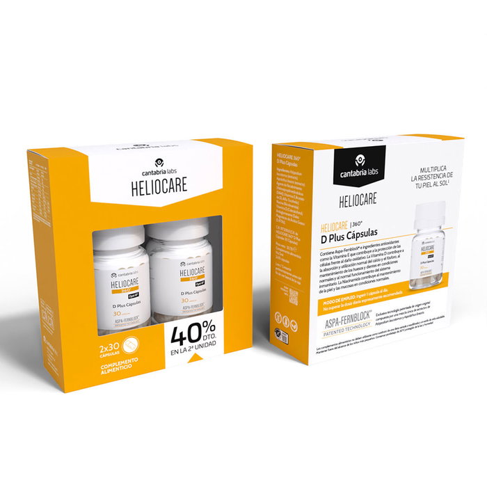 Heliocare HELIOCARE 360° D PLUS Oral Cápsulas con Vitamina D y Fernblock®+ - Pack de 2 x 30 Unidades Heliocare HELIOCARE 360° D PLUS Oral Cápsulas con Vitamina D y Fernblock®+ - Pack de 2 x 30 Unidades